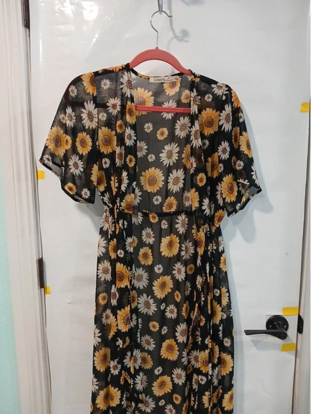 Woman’s Large size black cardigan thin with sunflower